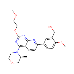 COCCOc1nc(N2CCOC[C@@H]2C)c2ccc(-c3ccc(OC)c(CO)c3)nc2n1 ZINC000138936105