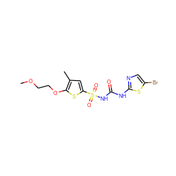 COCCOc1sc(S(=O)(=O)NC(=O)Nc2ncc(Br)s2)cc1C ZINC000045325015