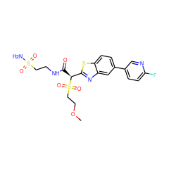 COCCS(=O)(=O)[C@@H](C(=O)NCCS(N)(=O)=O)c1nc2cc(-c3ccc(F)nc3)ccc2s1 ZINC000144218775