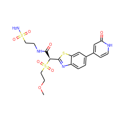 COCCS(=O)(=O)[C@@H](C(=O)NCCS(N)(=O)=O)c1nc2ccc(-c3cc[nH]c(=O)c3)cc2s1 ZINC000144474416