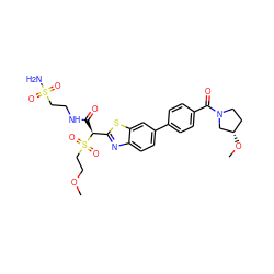 COCCS(=O)(=O)[C@@H](C(=O)NCCS(N)(=O)=O)c1nc2ccc(-c3ccc(C(=O)N4CC[C@H](OC)C4)cc3)cc2s1 ZINC000144241800