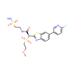 COCCS(=O)(=O)[C@@H](C(=O)NCCS(N)(=O)=O)c1nc2ccc(-c3ccc(F)nc3)cc2s1 ZINC000144199306