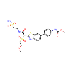 COCCS(=O)(=O)[C@@H](C(=O)NCCS(N)(=O)=O)c1nc2ccc(-c3ccc(NC(=O)OC)cc3)cc2s1 ZINC000146065571