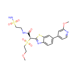 COCCS(=O)(=O)[C@@H](C(=O)NCCS(N)(=O)=O)c1nc2ccc(-c3ccnc(OC)c3)cc2s1 ZINC000144528865