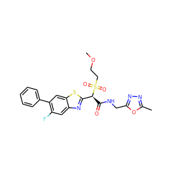 COCCS(=O)(=O)[C@@H](C(=O)NCc1nnc(C)o1)c1nc2cc(F)c(-c3ccccc3)cc2s1 ZINC000143944863