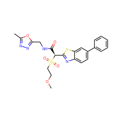 COCCS(=O)(=O)[C@@H](C(=O)NCc1nnc(C)o1)c1nc2ccc(-c3ccccc3)cc2s1 ZINC000145488974