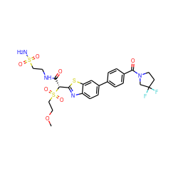 COCCS(=O)(=O)[C@H](C(=O)NCCS(N)(=O)=O)c1nc2ccc(-c3ccc(C(=O)N4CCC(F)(F)C4)cc3)cc2s1 ZINC000222118426