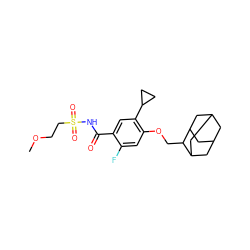 COCCS(=O)(=O)NC(=O)c1cc(C2CC2)c(OCC2C3CC4CC(C3)CC2C4)cc1F ZINC000216243527