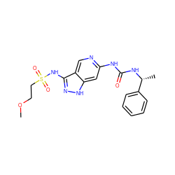 COCCS(=O)(=O)Nc1n[nH]c2cc(NC(=O)N[C@H](C)c3ccccc3)ncc12 ZINC001772628042