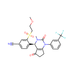 COCCS(=O)(=O)c1cc(C#N)ccc1[C@@H]1C2=C(CCC2=O)N(c2cccc(C(F)(F)F)c2)C(=O)N1C ZINC001772644966