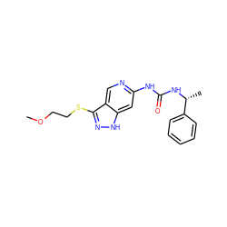 COCCSc1n[nH]c2cc(NC(=O)N[C@H](C)c3ccccc3)ncc12 ZINC000209327717