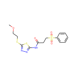 COCCSc1nnc(NC(=O)CCS(=O)(=O)c2ccccc2)s1 ZINC000004503038