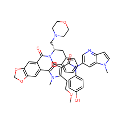 COCCc1c(C(=O)N(c2ccc(O)cc2)c2cnc3ccn(C)c3c2)cc(-c2cc3c(cc2C(=O)N2Cc4ccccc4C[C@H]2CN2CCOCC2)OCO3)n1C ZINC000261190150