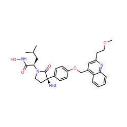 COCCc1cc(COc2ccc([C@]3(N)CCN([C@H](CC(C)C)C(=O)NO)C3=O)cc2)c2ccccc2n1 ZINC000068045191