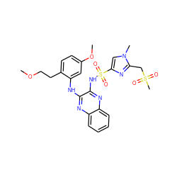 COCCc1ccc(OC)cc1Nc1nc2ccccc2nc1NS(=O)(=O)c1cn(C)c(CS(C)(=O)=O)n1 ZINC000149479009