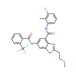 COCCc1nc2c(C(=O)Nc3cccc(Cl)c3C)cc(NC(=O)c3ccccc3C(F)(F)F)cc2[nH]1 ZINC000205653835