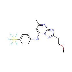 COCCc1nc2nc(C)cc(Nc3ccc(S(F)(F)(F)(F)F)cc3)n2n1 ZINC000073314905