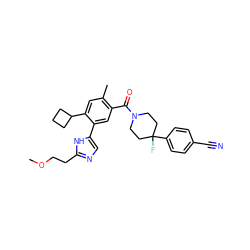 COCCc1ncc(-c2cc(C(=O)N3CCC(F)(c4ccc(C#N)cc4)CC3)c(C)cc2C2CCC2)[nH]1 ZINC000150199336