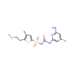 COCCc1sc(S(=O)(=O)NC(=O)Nc2cc(Br)cc(N)n2)cc1C ZINC000071334795