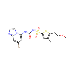 COCCc1sc(S(=O)(=O)NC(=O)Nc2cc(Br)cc3nccn23)cc1C ZINC000071333148