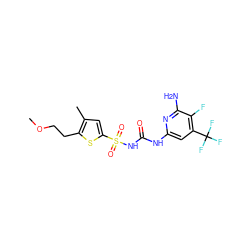 COCCc1sc(S(=O)(=O)NC(=O)Nc2cc(C(F)(F)F)c(F)c(N)n2)cc1C ZINC000071333103