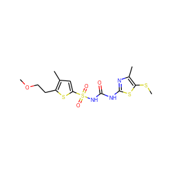 COCCc1sc(S(=O)(=O)NC(=O)Nc2nc(C)c(SC)s2)cc1C ZINC000045335752