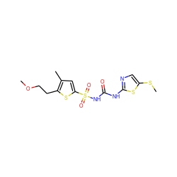 COCCc1sc(S(=O)(=O)NC(=O)Nc2ncc(SC)s2)cc1C ZINC000045287007