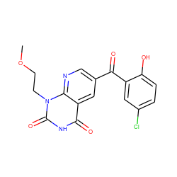 COCCn1c(=O)[nH]c(=O)c2cc(C(=O)c3cc(Cl)ccc3O)cnc21 ZINC000003418485