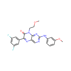 COCCn1c(=O)c(-c2cc(F)cc(F)c2)nc2cnc(Nc3cccc(OC)c3)nc21 ZINC000004238478