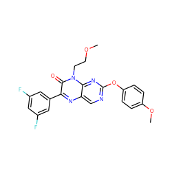 COCCn1c(=O)c(-c2cc(F)cc(F)c2)nc2cnc(Oc3ccc(OC)cc3)nc21 ZINC000004238480