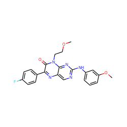 COCCn1c(=O)c(-c2ccc(F)cc2)nc2cnc(Nc3cccc(OC)c3)nc21 ZINC000004238604