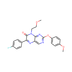 COCCn1c(=O)c(-c2ccc(F)cc2)nc2cnc(Oc3ccc(OC)cc3)nc21 ZINC000004238488