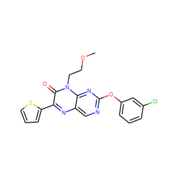 COCCn1c(=O)c(-c2cccs2)nc2cnc(Oc3cccc(Cl)c3)nc21 ZINC000004238331