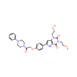 COCCn1c(=O)c2[nH]c(-c3ccc(OCC(=O)N4CCN(c5ccccc5)CC4)cc3)cc2n(CCOC)c1=O ZINC000029058755