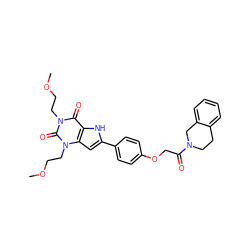 COCCn1c(=O)c2[nH]c(-c3ccc(OCC(=O)N4CCc5ccccc5C4)cc3)cc2n(CCOC)c1=O ZINC000029059450