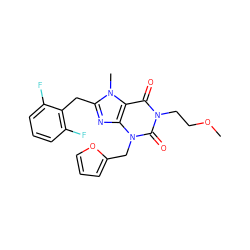 COCCn1c(=O)c2c(nc(Cc3c(F)cccc3F)n2C)n(Cc2ccco2)c1=O ZINC000045390897