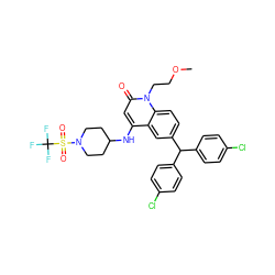 COCCn1c(=O)cc(NC2CCN(S(=O)(=O)C(F)(F)F)CC2)c2cc(C(c3ccc(Cl)cc3)c3ccc(Cl)cc3)ccc21 ZINC001772620637