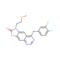 COCCn1c(=O)oc2cc3ncnc(Nc4ccc(F)c(Cl)c4)c3cc21 ZINC000473127546