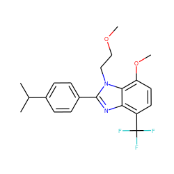 COCCn1c(-c2ccc(C(C)C)cc2)nc2c(C(F)(F)F)ccc(OC)c21 ZINC000058592136