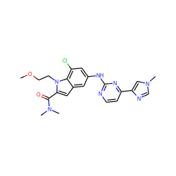 COCCn1c(C(=O)N(C)C)cc2cc(Nc3nccc(-c4cn(C)cn4)n3)cc(Cl)c21 ZINC000205651087