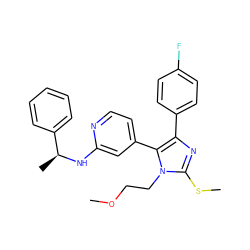 COCCn1c(SC)nc(-c2ccc(F)cc2)c1-c1ccnc(N[C@@H](C)c2ccccc2)c1 ZINC000040420733