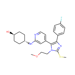 COCCn1c(SC)nc(-c2ccc(F)cc2)c1-c1ccnc(N[C@H]2CC[C@H](O)CC2)c1 ZINC000261138726