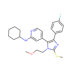 COCCn1c(SC)nc(-c2ccc(F)cc2)c1-c1ccnc(NC2CCCCC2)c1 ZINC000040414511