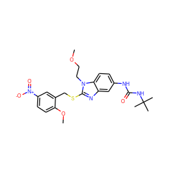 COCCn1c(SCc2cc([N+](=O)[O-])ccc2OC)nc2cc(NC(=O)NC(C)(C)C)ccc21 ZINC000028524806