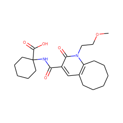 COCCn1c2c(cc(C(=O)NC3(C(=O)O)CCCCC3)c1=O)CCCCCC2 ZINC000084616293