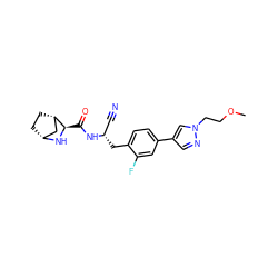 COCCn1cc(-c2ccc(C[C@@H](C#N)NC(=O)[C@H]3N[C@@H]4CC[C@H]3C4)c(F)c2)cn1 ZINC000219323443