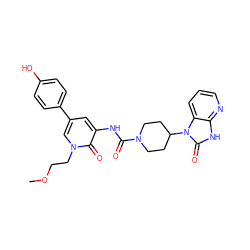 COCCn1cc(-c2ccc(O)cc2)cc(NC(=O)N2CCC(n3c(=O)[nH]c4ncccc43)CC2)c1=O ZINC000029129060