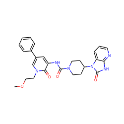 COCCn1cc(-c2ccccc2)cc(NC(=O)N2CCC(n3c(=O)[nH]c4ncccc43)CC2)c1=O ZINC000029128437