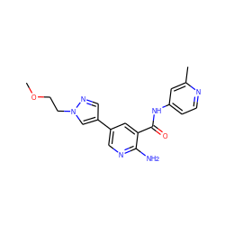 COCCn1cc(-c2cnc(N)c(C(=O)Nc3ccnc(C)c3)c2)cn1 ZINC000150158092