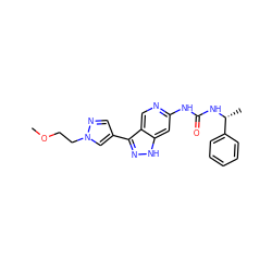 COCCn1cc(-c2n[nH]c3cc(NC(=O)N[C@H](C)c4ccccc4)ncc23)cn1 ZINC000261136707